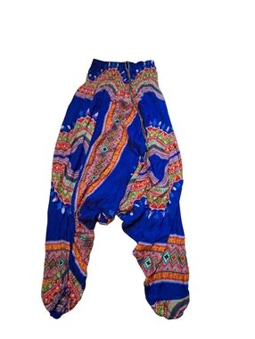Harem Pants Bohemian Hippie Tribal Ethnic Drop Crotch Blue Multicolor Festival
